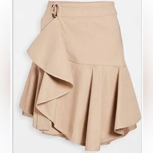 A.L.C. Amalie D-Ring Flounce Wrap Skirt Khaki Nude Asymmetrical Tan